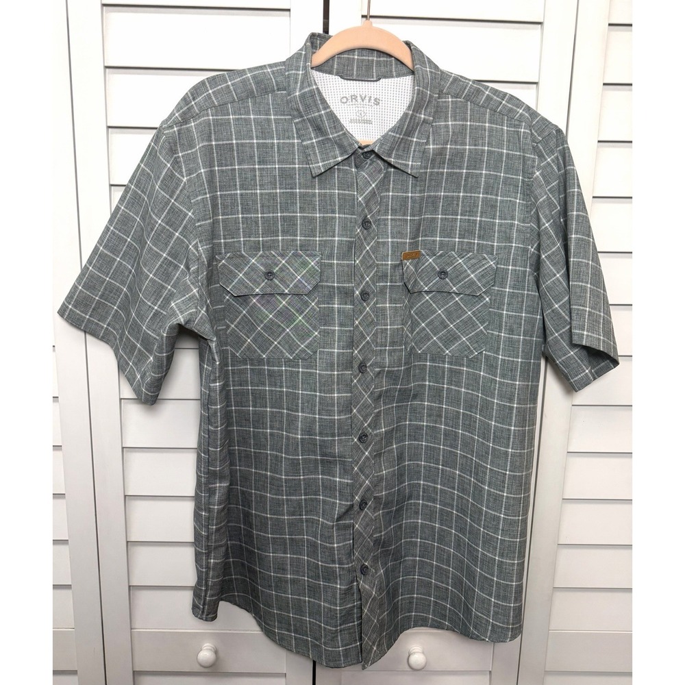 Orvis Plaid Short Sleeve Button Down Shirt Casual Outdoors Men's Size Large
